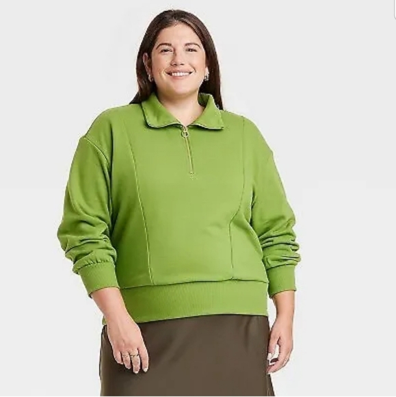 Women's Quarter Zip Sweatshirt - A New Day Green XL - Picture 1 of 7